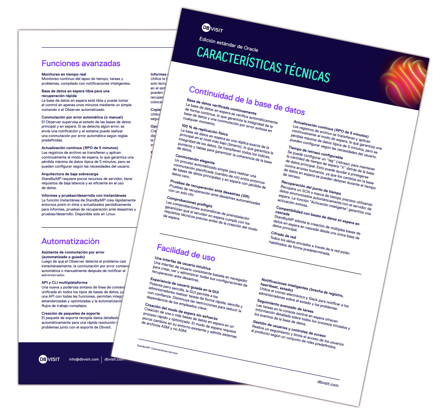 Oracle Feature Sheet Spanish